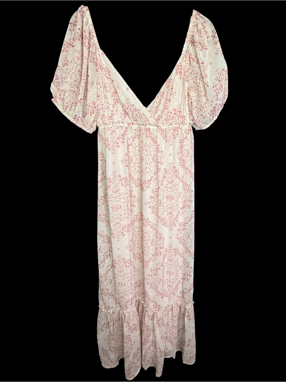 Spring + Mercer Lightweight Rose Floral Ivory Short Sleeve Boho Dress NWOT